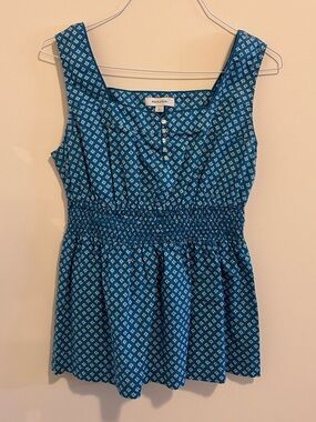 Merona Teal‎ Printed Sleeveless Button-Front Top